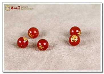 天然加色紅瑪瑙燙金十二生肖圓珠8x8mm(一口價) 手工配飾串珠材料